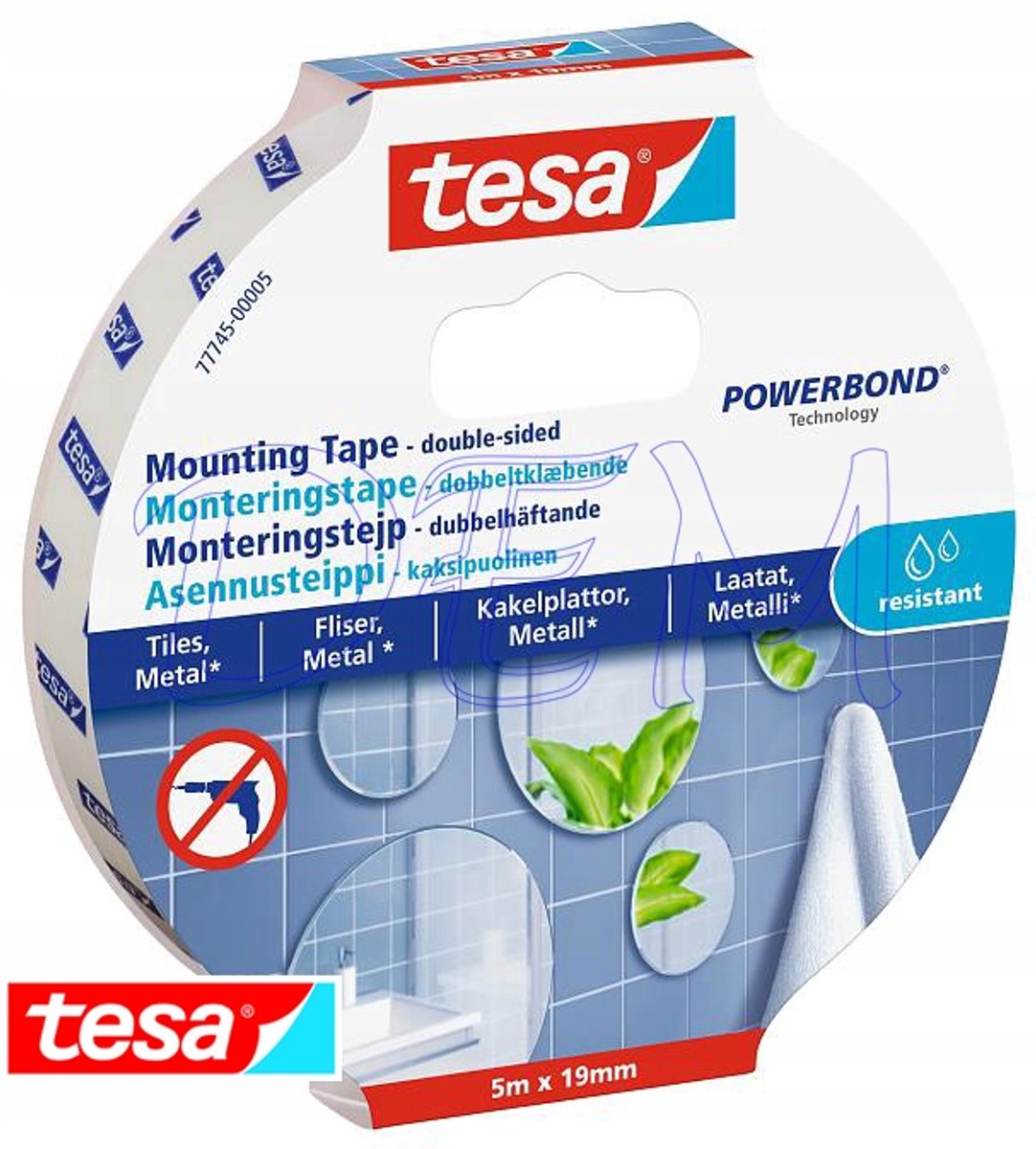 Tesa Powerbond Dubbelzijdige Montageband Tegels & Metaal 19mm x 5m