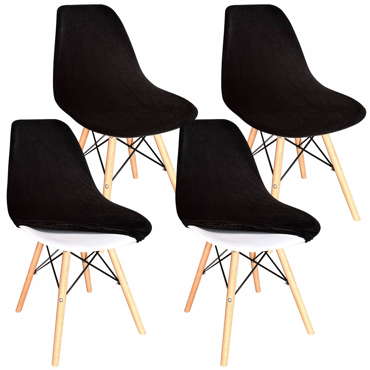 4x Zwarte Velours Stoelhoes Scandinavisch - Elastisch & Wasbaar