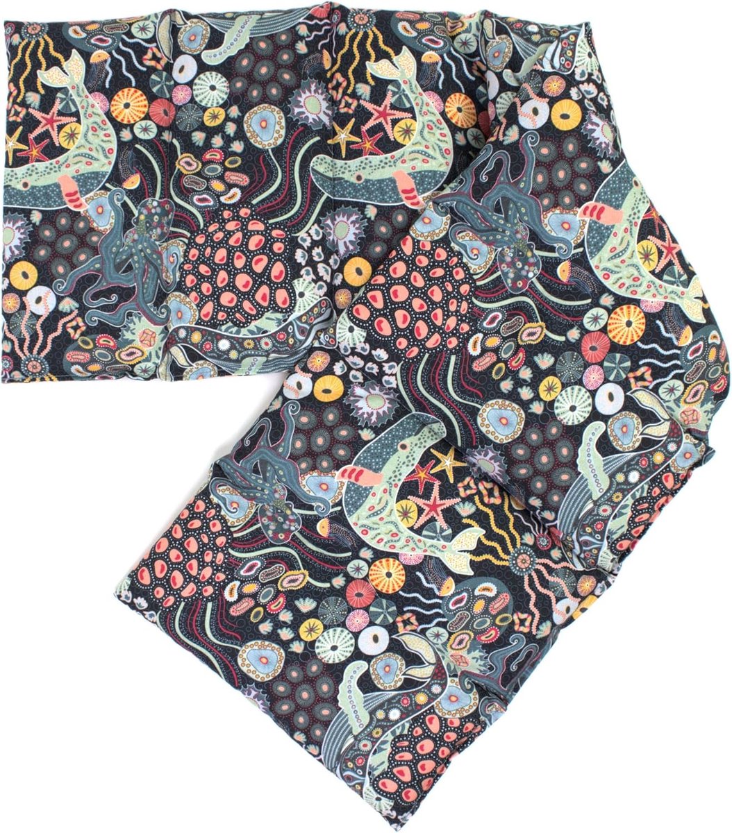 Kersenpitkussen, 75 x 20 cm, warmtekussen voor rug, buik enz. (biologisch katoen onder de oceaan, verdeeld in 8 vakken) - ShopVlot