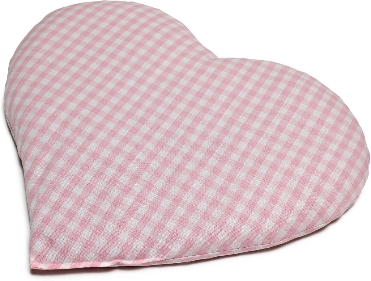 Korrelkussen hart - ca. 30 x 25 cm bio-stof roze-wit - ShopVlot