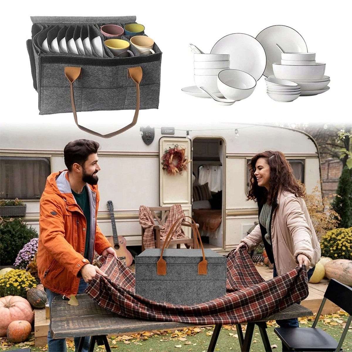 Felt Organizer Tas voor Camper & Caravan - Bekerhouder & Bordenrek