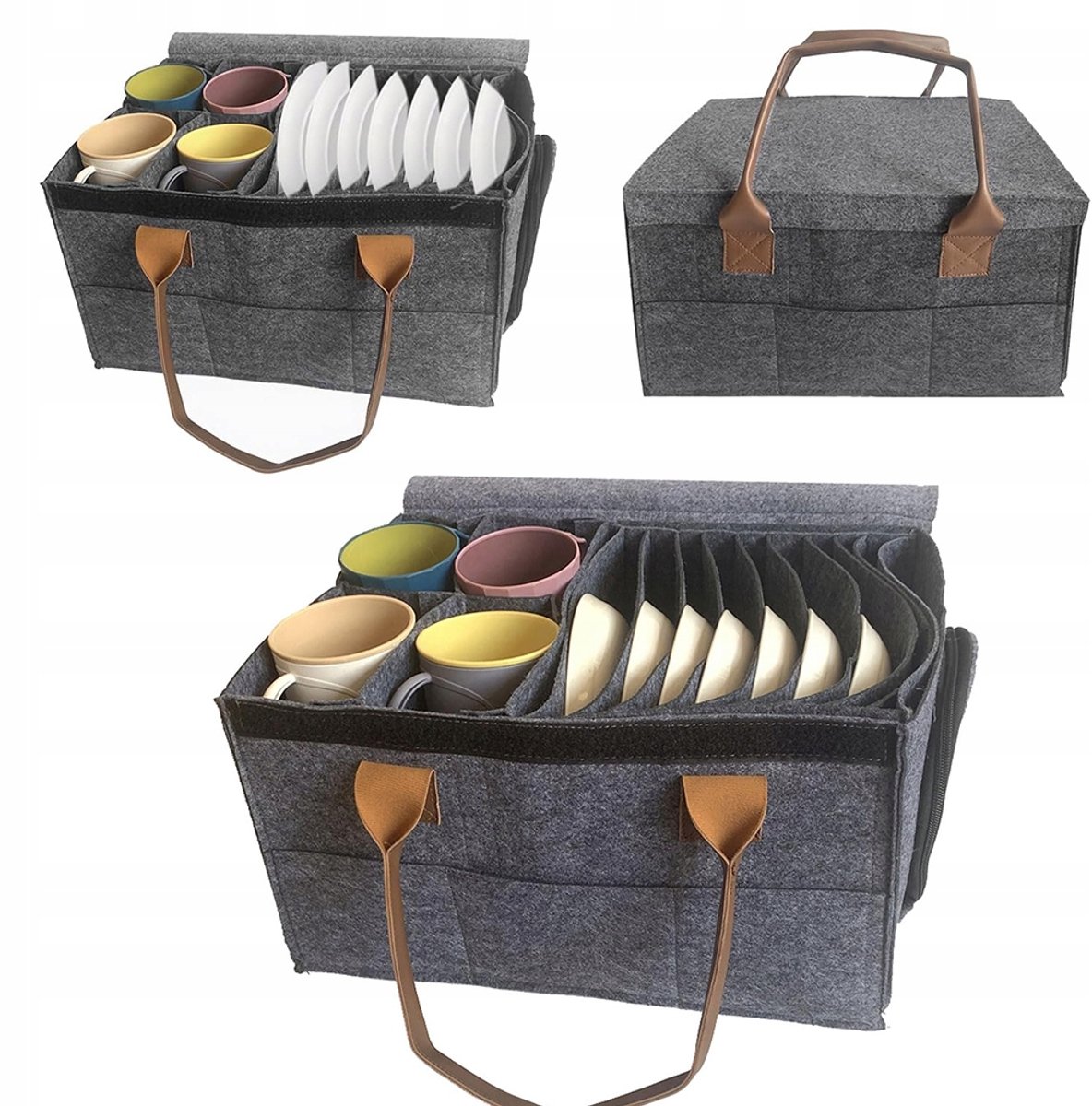 Filten Organizer Tas voor Borden en Glazen - Grijs