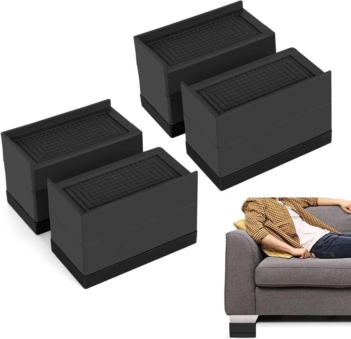 Beenverhoger voor in bed - Zwart - 7,6 cm - Kunststof en TPU - Verstelbare meubelverhoging voor bed en meubels