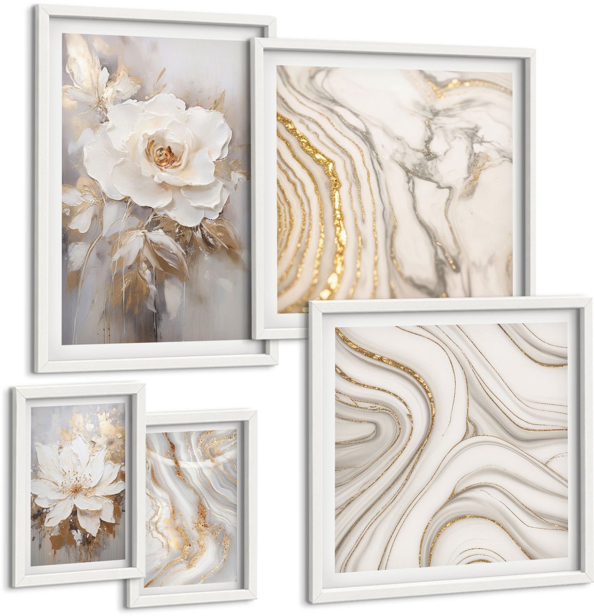 Tulup 4-Delige Schilderij Set - Bloemmotieven en abstracte patronen in een elegante stijl. - 50 x 50 cm, 20 x 30 cm en 40 x 60 cm - Wanddecoratie - Schilderijen Set - Kantoor - Stijlvolle Muurdecoratie
