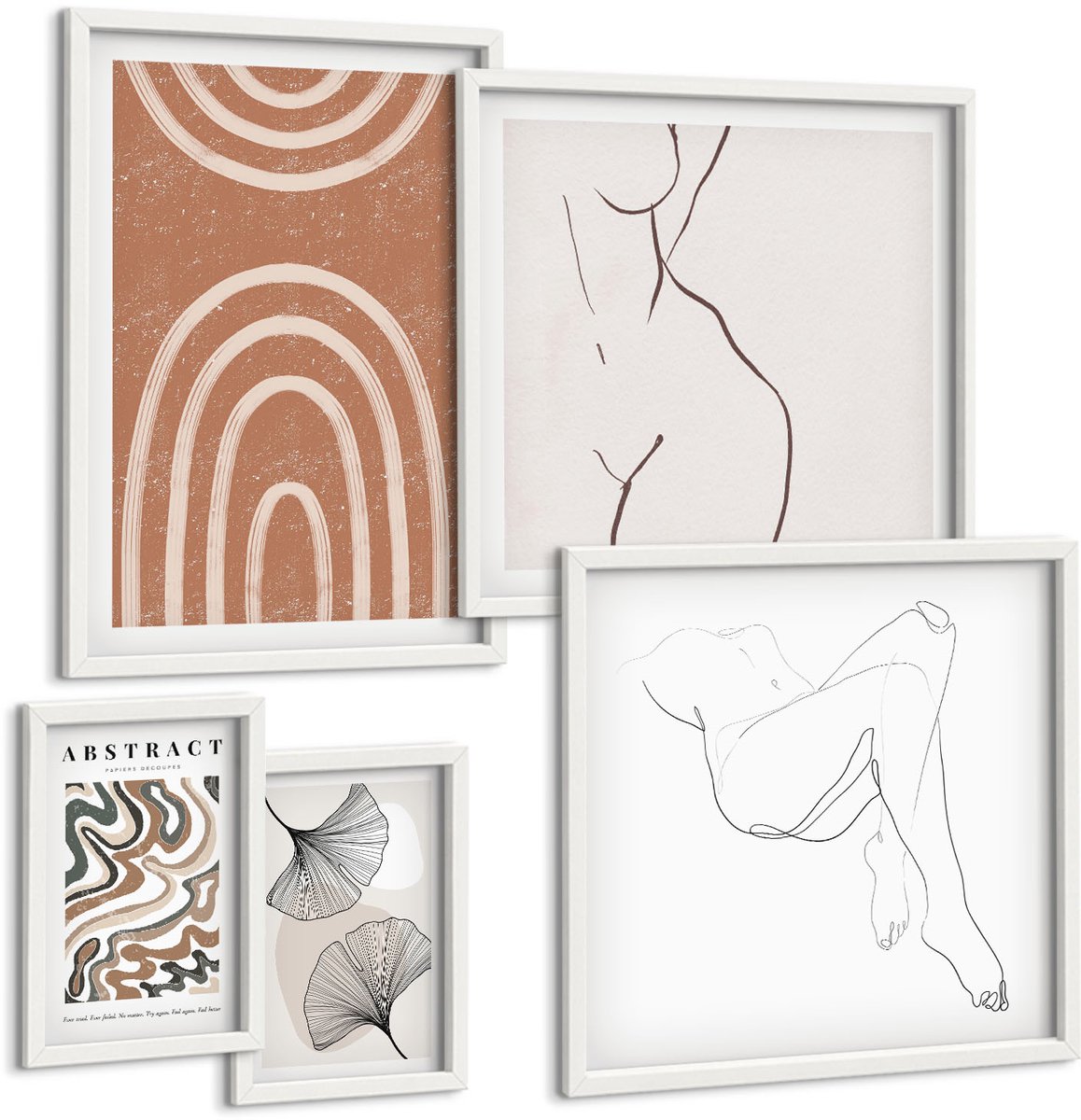Tulup 4-Delige Schilderij Set - Stijlvolle abstracte composities met figuratieve motieven - 50 x 50 cm, 20 x 30 cm en 40 x 60 cm - Stijlvolle Muurdecoratie - Kantoor