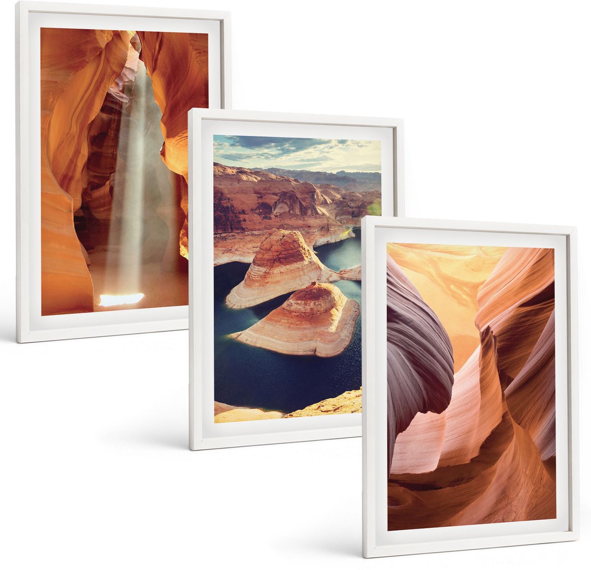 Tulup 3-Delige Schilderij Set - Waterval in de kloof Rotsformaties in de canyon - 40x60 - Decoratieve Schilderijen - Woonkamer - Interieur - Moderne Wanddecoratie