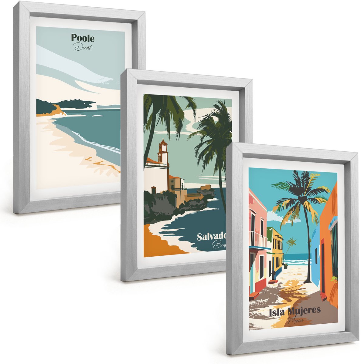 Tulup 4-Delige Schilderij Set - Tropische landschappen met stranden en palmbomen - 20 x 30 cm - Muurdecoratie - Wanddecoratie - Slaapkamer - Interieur Decoratie