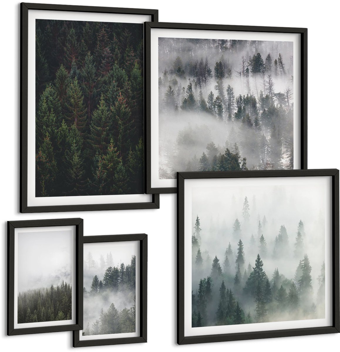 Tulup 4-Delige Schilderij Set - Groene bossen, mistige landschappen, natuurlijke uitzichten. - 50 x 50 cm, 20 x 30 cm en 40 x 60 cm - Wanddecoratie - Schilderijen Set - Kantoor - Moderne Wanddecoratie