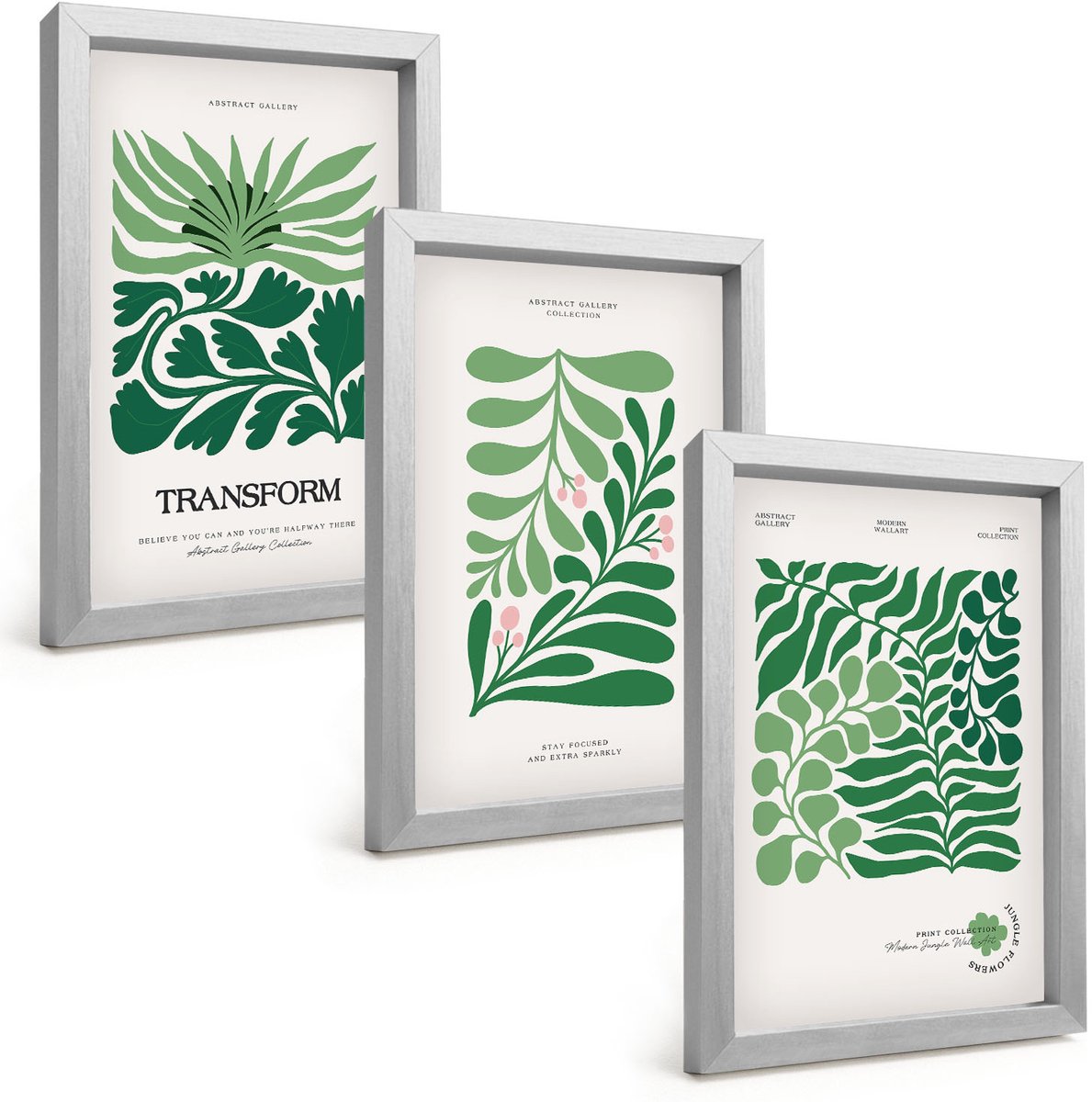 Tulup 4-Delige Schilderij Set - Set van groene bladeren en planten in verschillende vormen. - 20 x 30 cm - Muurdecoratie - Decoratieve Schilderijen - Wohnzimmer - Wanddecoratie