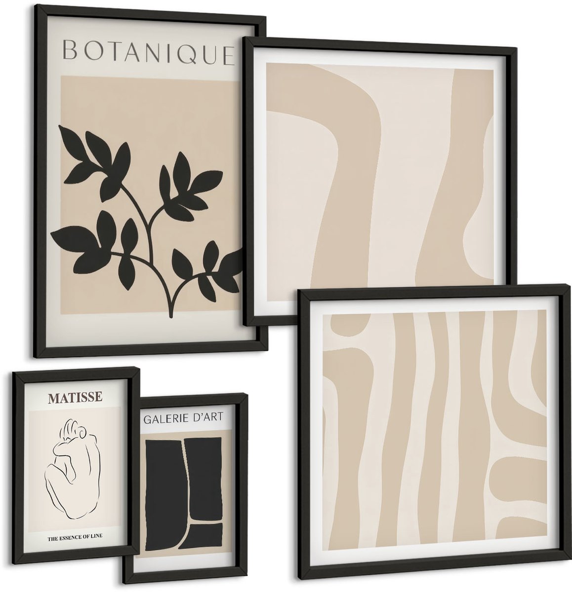 Tulup 4-Delige Schilderij Set - Stijlvolle afbeeldingen met plantmotieven en abstracte vormen. - 50 x 50 cm, 20 x 30 cm en 40 x 60 cm - Wanddecoratie - Schilderijen Set - Interieur - Stijlvolle Muurdecoratie