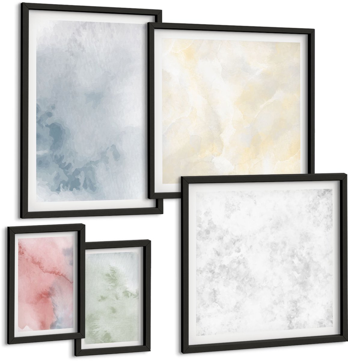 Tulup 4-Delige Schilderij Set - Pastelkleurige structuren, kleurrijke aquarelverf op canvas - 50 x 50 cm, 20 x 30 cm en 40 x 60 cm - Decoratieve Schilderijen - Woonkamer - Interieur - Wanddecoratie
