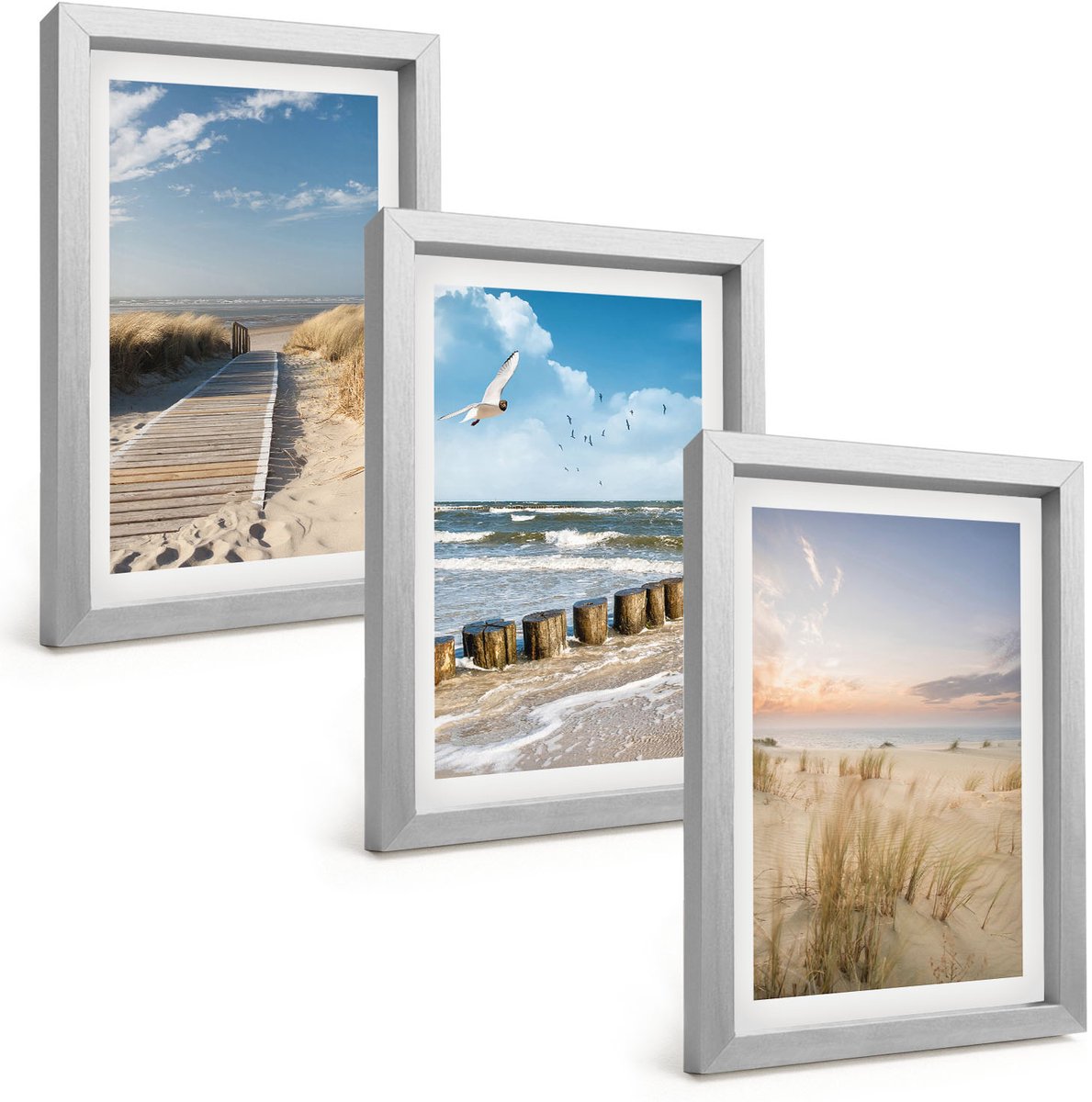 Tulup 4-Delige Schilderij Set - Strand met zand, golven, lucht en vogels in de lucht. - 20 x 30 cm - Wanddecoratie - Muurdecoratie - Woonkamer - Stijlvolle Muurdecoratie