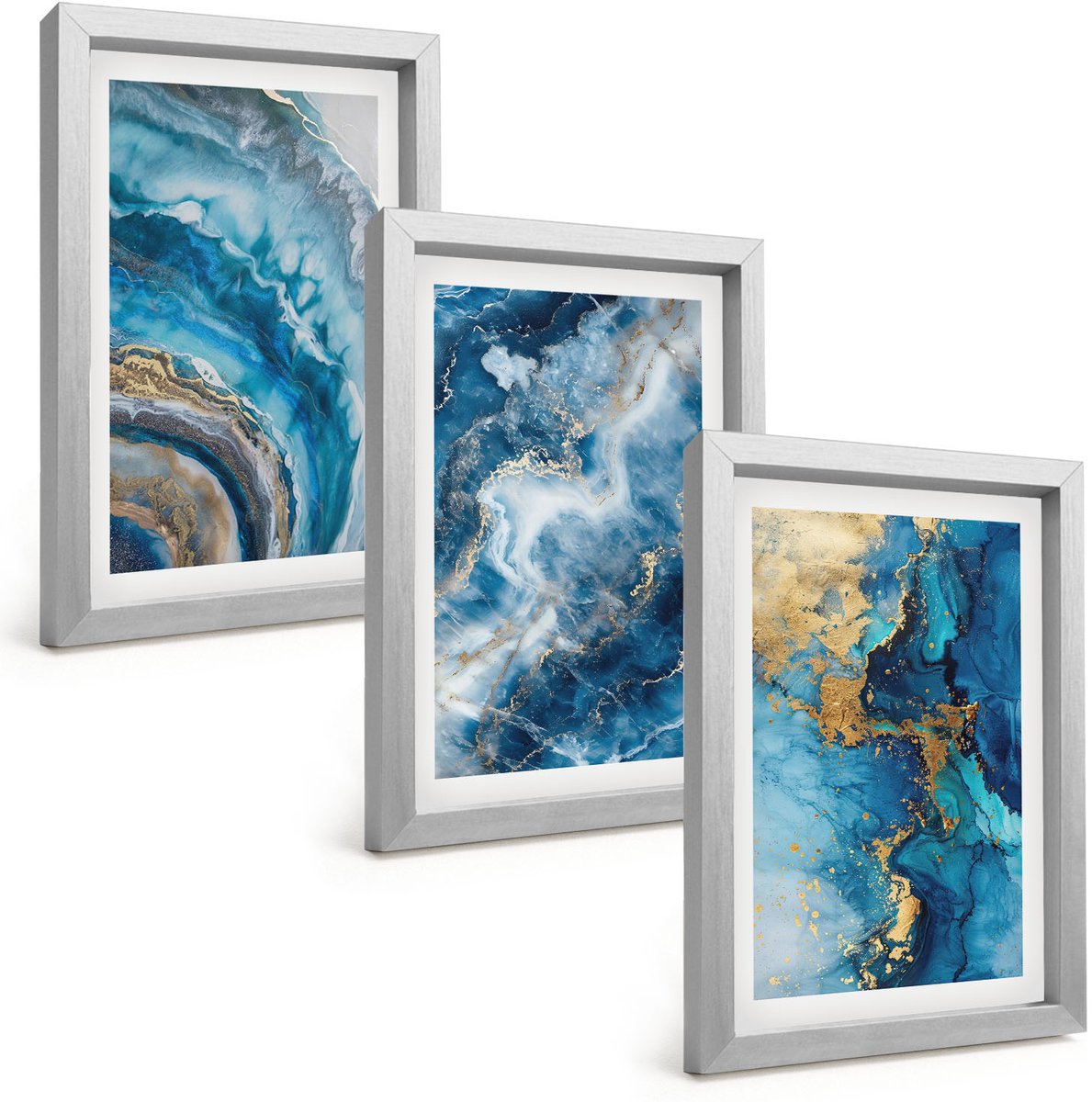 Tulup 4-Delige Schilderij Set - Blauwe abstracte patronen in drie schilderijen - 20 x 30 cm - Muurdecoratie - Interieur Decoratie - Decoratieve Schilderijen