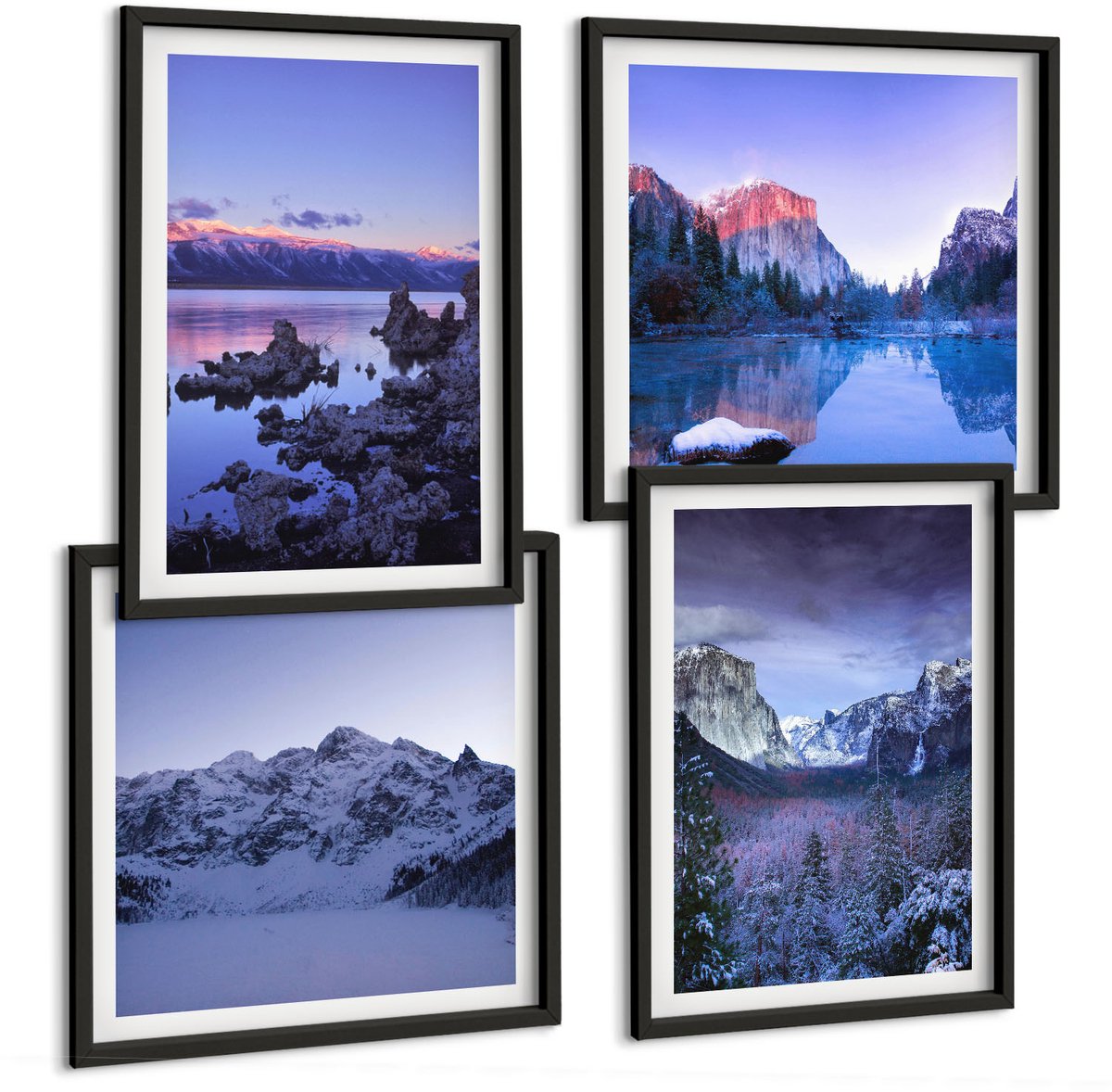 Tulup 4-Delige Schilderij Set - Berglandschappen bij schemering, uitzicht op het water - 40 x 40 cm en 40 x 60 cm - Schilderijen Set - Wanddecoratie - Woonkamer - Woonkamer Decoratie