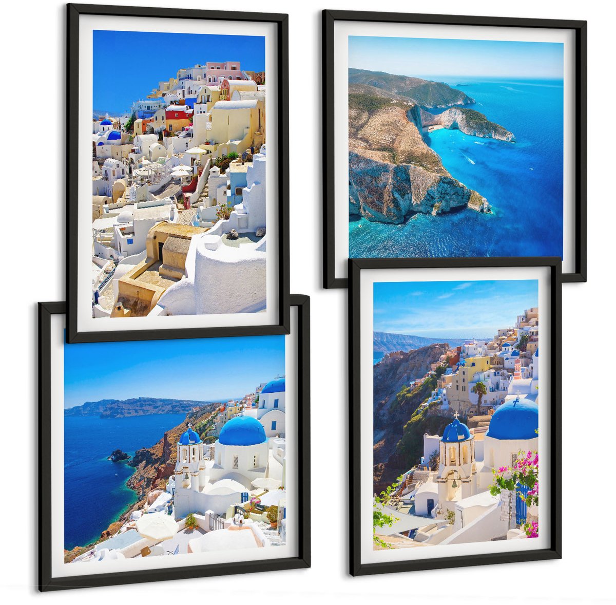 Tulup 4-Delige Schilderij Set - Landschapsarchitectuur en uitzichten op de stad Oia op Santorini, Griekenland - 40 x 40 cm en 40 x 60 cm - Stijlvolle Muurdecoratie - Kantoor