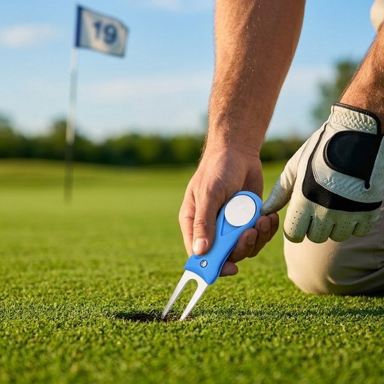 Blauw roestvrijstalen golf marker magnetisch green herstel gereedschap opklapbaar met bal markeerder draagbaar golf accessoire voor buiten — afbeelding 4