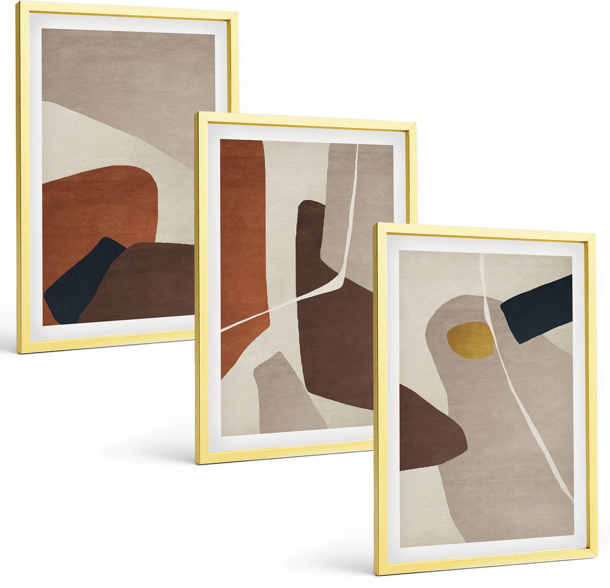 TULUP 4-Delige Schilderij Set - Abstracte boho-schildervormen in moderne stijl - 40 x 60 cm - Wanddecoratie - Muurdecoratie - Woonkamer Gouden lijst