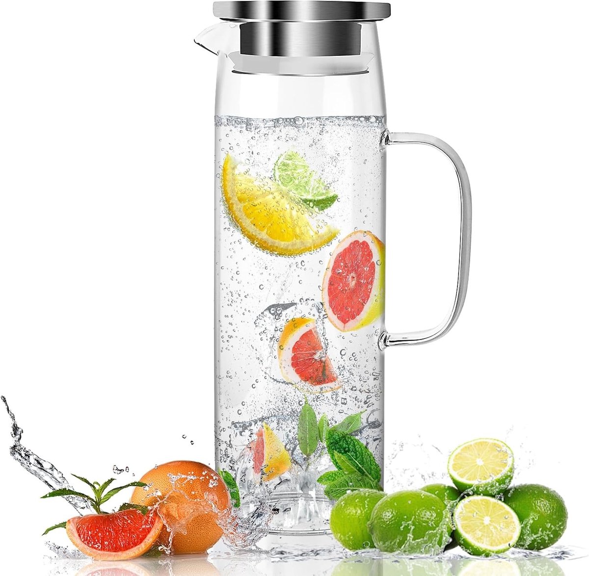 Waterjug - Goud - 1,5 Liter - Borosilicaatglas Waterkan met Deksel - Voor Warm en Koud Gebruik