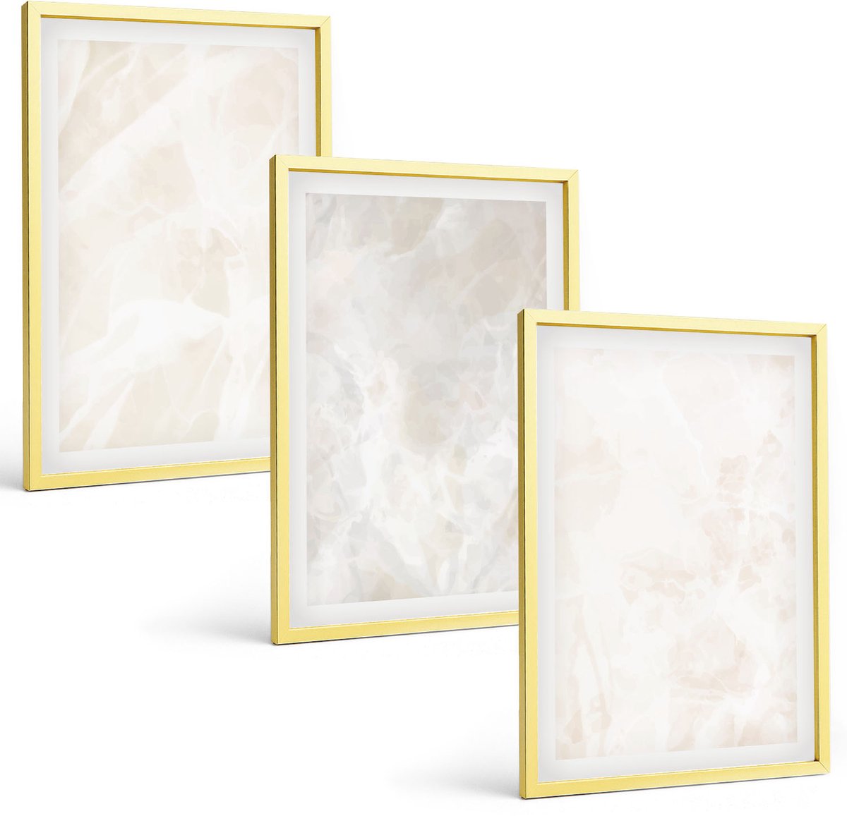 TULUP 4-Delige Schilderij Set - Elegante marmersteen achtergrondtextuur - 40 x 60 cm - Stijlvolle Wanddecoratie - Interieur - Moderne Wanddecoratie Gouden lijst
