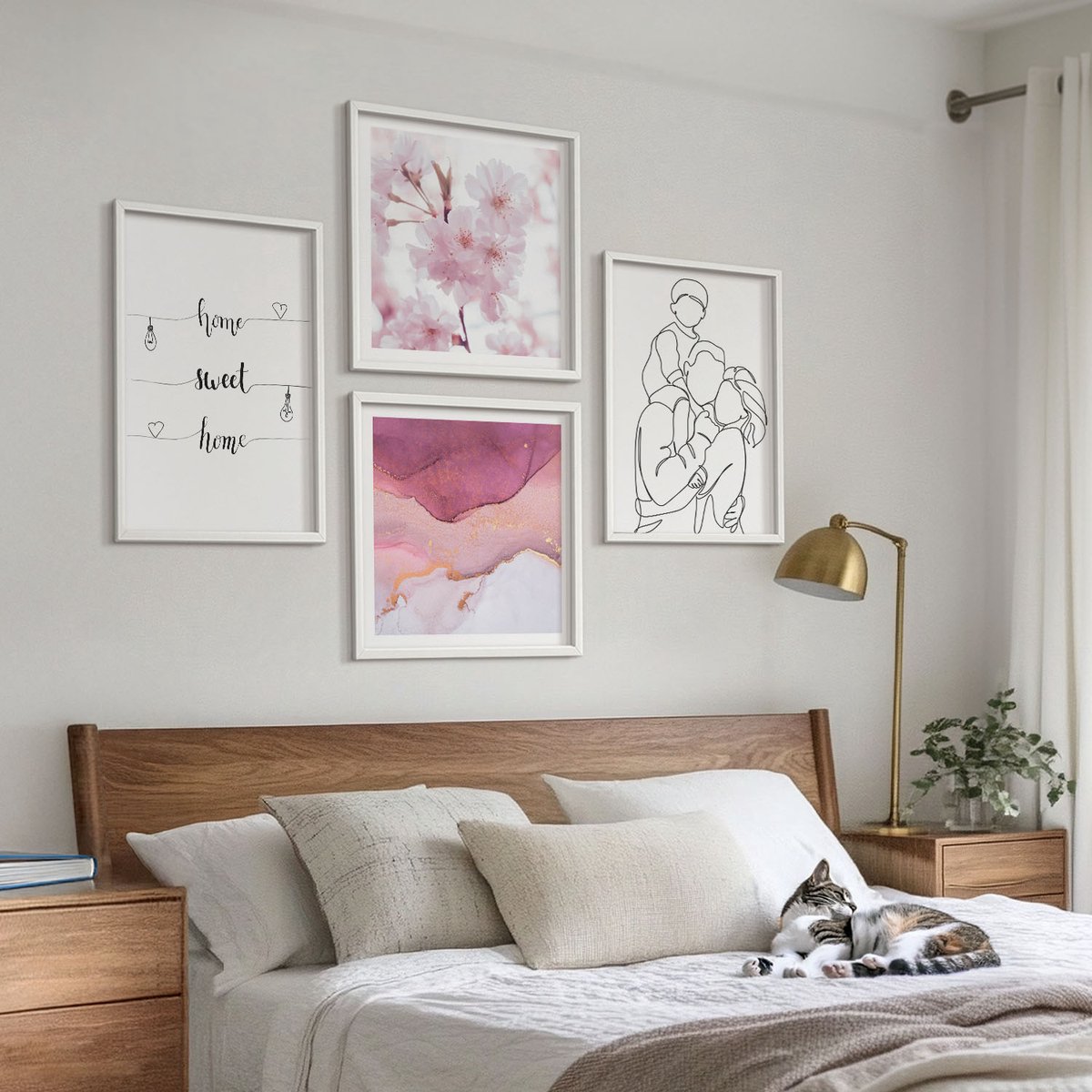 Tulup 4-Delige Schilderij Set - Bloemen en familie in minimalistisch design. - 40x40 en 40x60 - Muurdecoratie - Schilderijen Set - Woonkamer - Stijlvolle Muurdecoratie