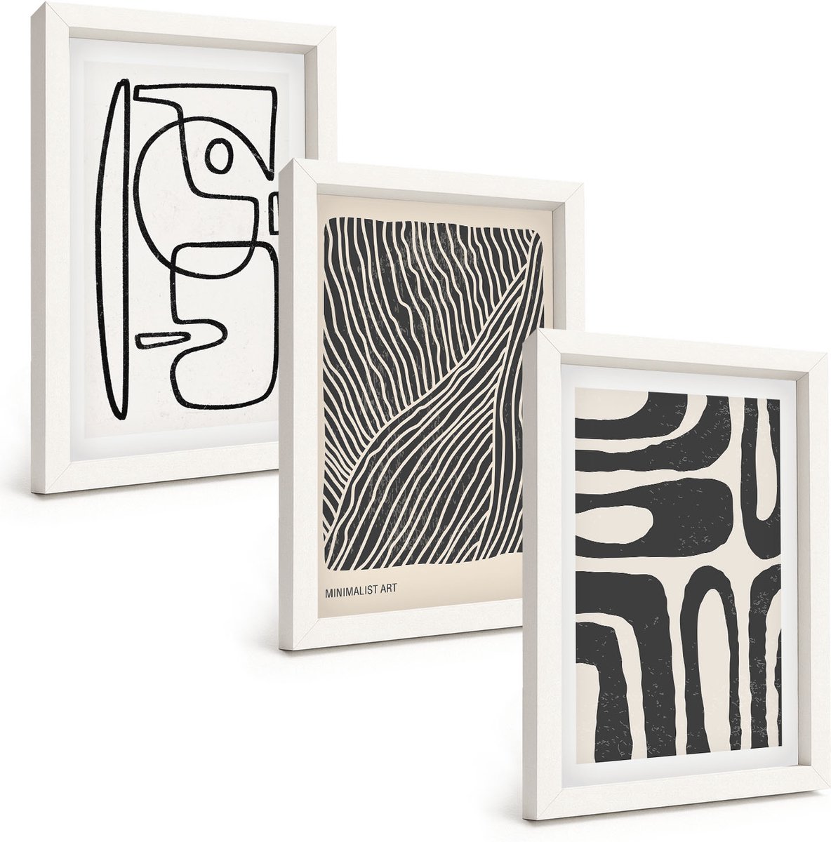 Tulup 3-Delige Schilderij Set - Abstracte patronen met lijnen en texturen op een lichte achtergrond. - 20x30 - Moderne Wanddecoratie - Slaapkamer - Muurdecoratie