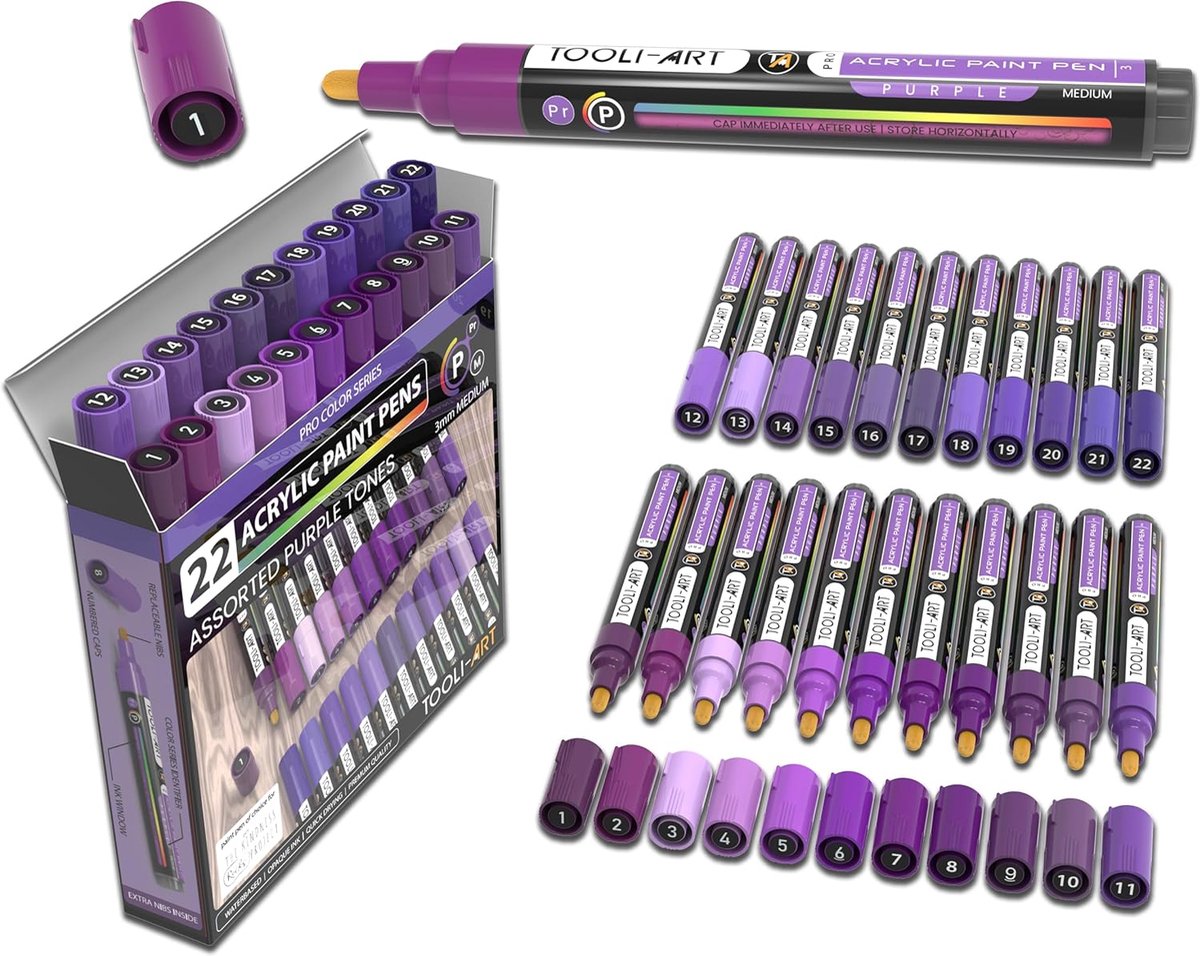 Acrylverf Marker Medium Tip 3 mm - Waterbasis Non-Toxisch - Ideaal voor Creatieve Projecten - 22 Stuks