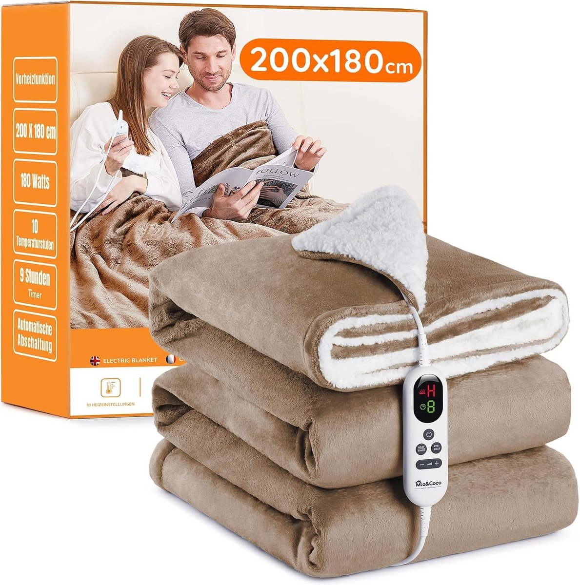 Warmtedeken - Khaki - 200 x 180 cm - Elektrische Deken met 10 Warmtestanden - Voor 2 Personen
