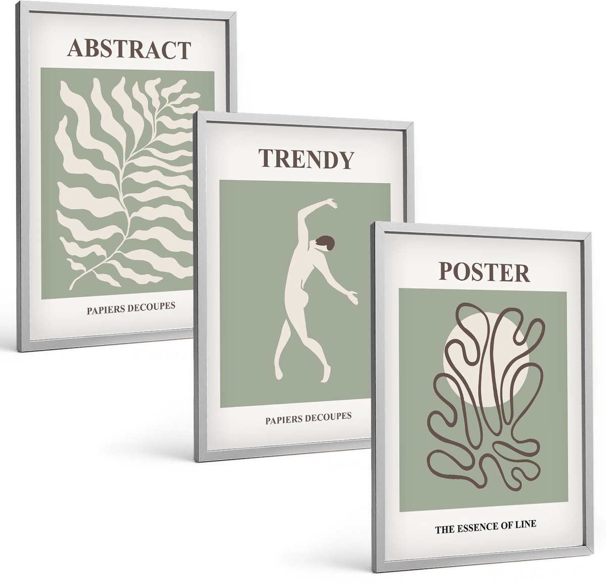 TULUP 4-Delige Schilderij Set - Plantenpatronen in groene tinten van Henri Matisse - 40 x 60 cm - Muurdecoratie - Schilderijen Set - Woonkamer - Woonkamer Decoratie Zilveren lijst
