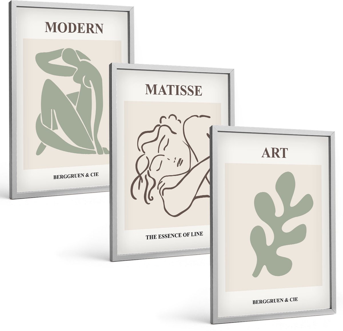 TULUP 4-Delige Schilderij Set - Stijlvolle personages en planten in een minimalistisch ontwerp. - 40 x 60 cm - Wanddecoratie - Moderne Interieurdecoratie - Muurdecoratie Zilveren lijst
