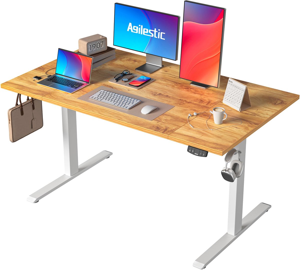 Zit-sta bureau 140 x 80 cm - lichtbruin - in hoogte verstelbaar - ideaal voor thuiswerken - ShopVlot