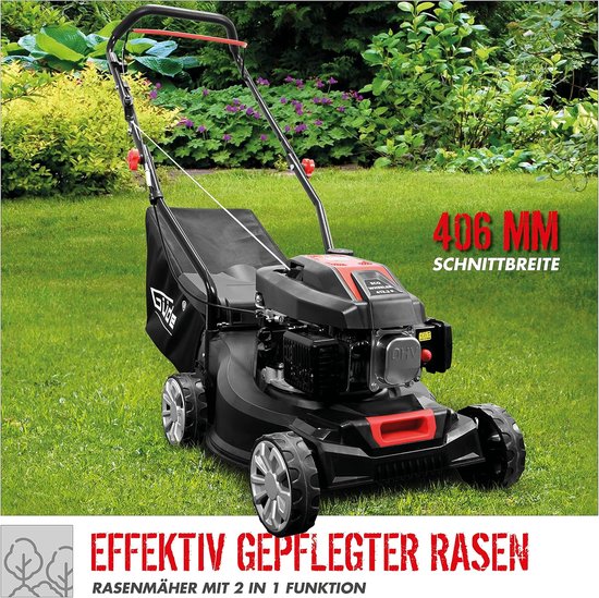 Benzine grasmaaier - Gazonmaaier - Middelgrote tuinen - Lichtgewicht manoeuvreerbaar - 40 cm snijbreedte - Zwart rood — afbeelding 4