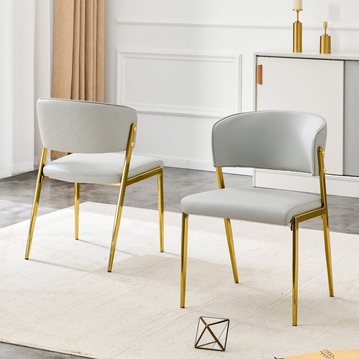 Eetkamerstoelen - Set van 2 - Eetkamerstoel Set - Moderne Eetkamerstoel met Gestoffeerde Zitting - Stoel met Metalen Frame - Keukenstoel - Woonkamerstoel - Stoel voor Eetkamer en Keuken - Lichtgrijs