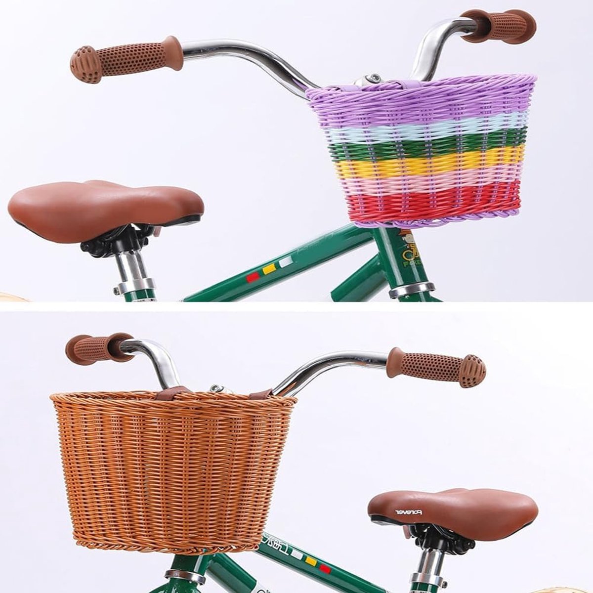 Fietsmand Kinderen - Loopfiets mand - Spullen Vervoeren - Handgeweven kunststof - Groot 25 cm - Regenboog