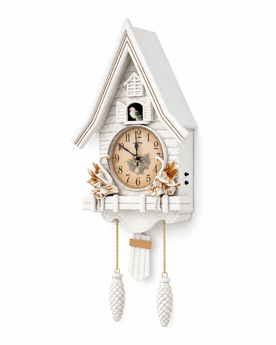 JOYNEXTBUY - Koekoeksklok Wandklok - Slinger - Landelijk - Vintage - Klok - Stil Uurwerk - 69cm x 32.5cm - Decoratieve Klok - Wit