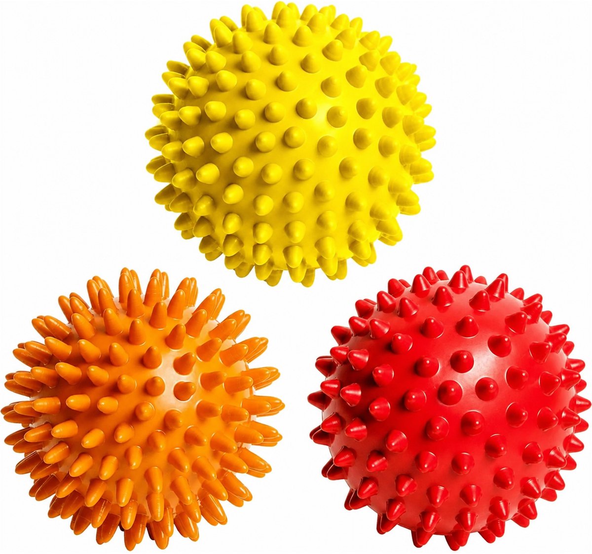 Kaiyaya - 3 Stuks - Massagebal - Triggerpoint Bal - Rubberen Prikbal - Voetmassage Bal - Voet Rug Schouder Oranje Geel Rood 7,5 cm