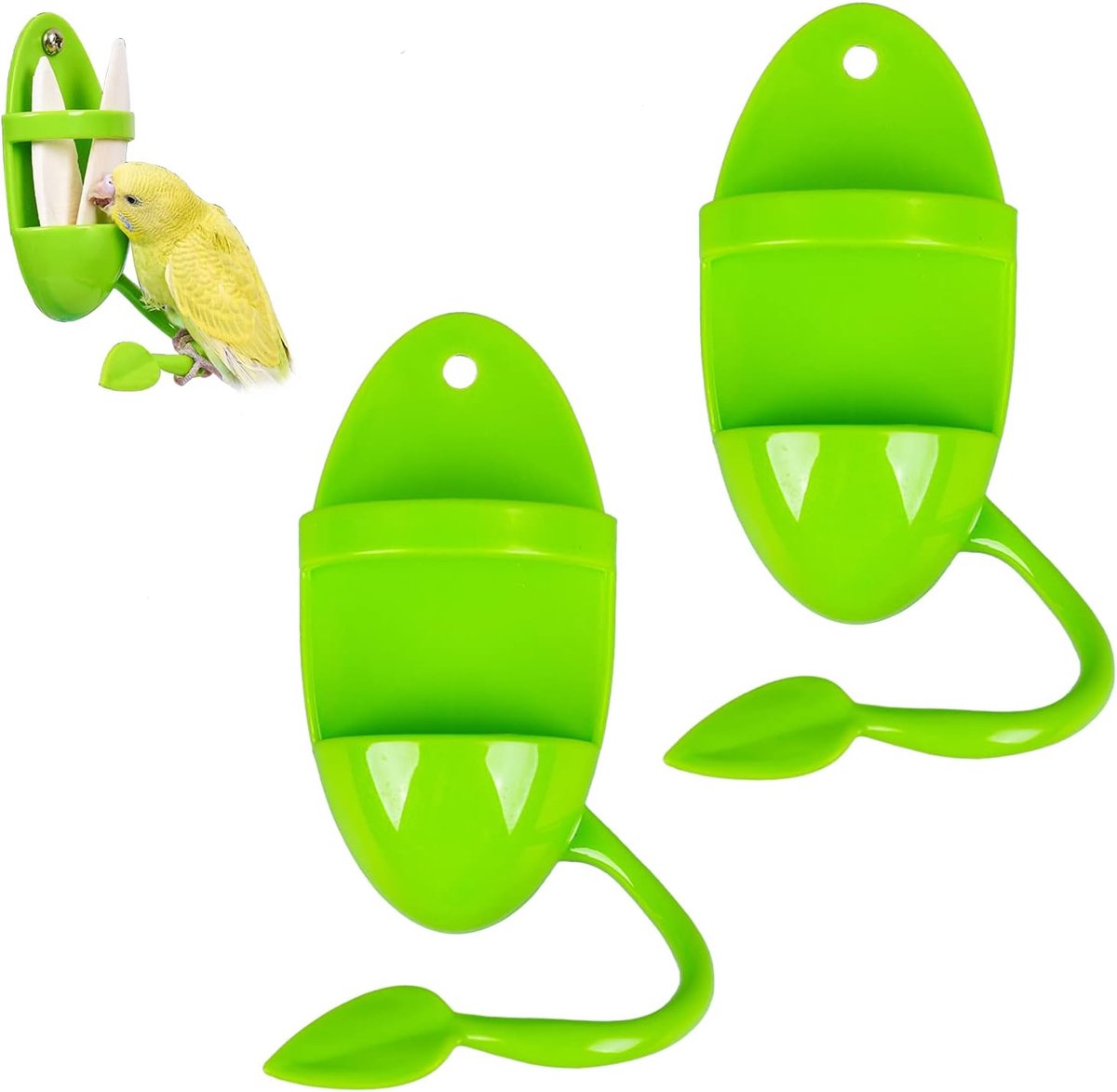 2 stuks-Hangende vogelvoederbak - voederbakje - inktvisskelet - voerbakstandaard - vogelbenodigdheden - geschikt voor papegaaien en vinken - groen - 7,5*13 cm