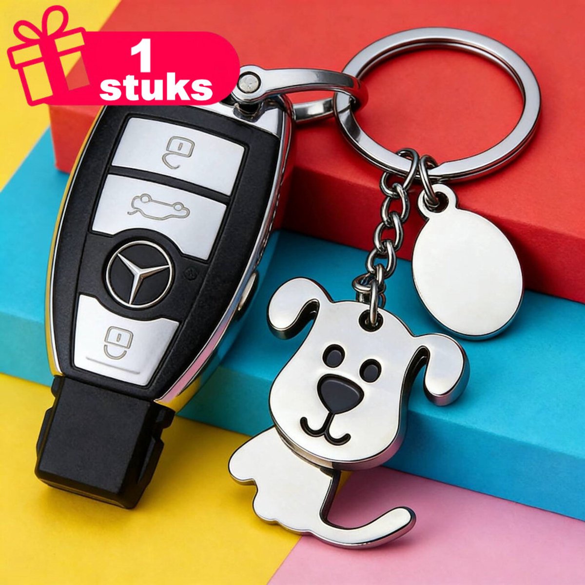 Decopatent - Premium Keychain - Metalen Sleutelhanger Hond - Schattige Honden Sleutelhanger met Naamlabel - Zilverkleurige Keychain - Cadeau voor Hondenliefhebbers