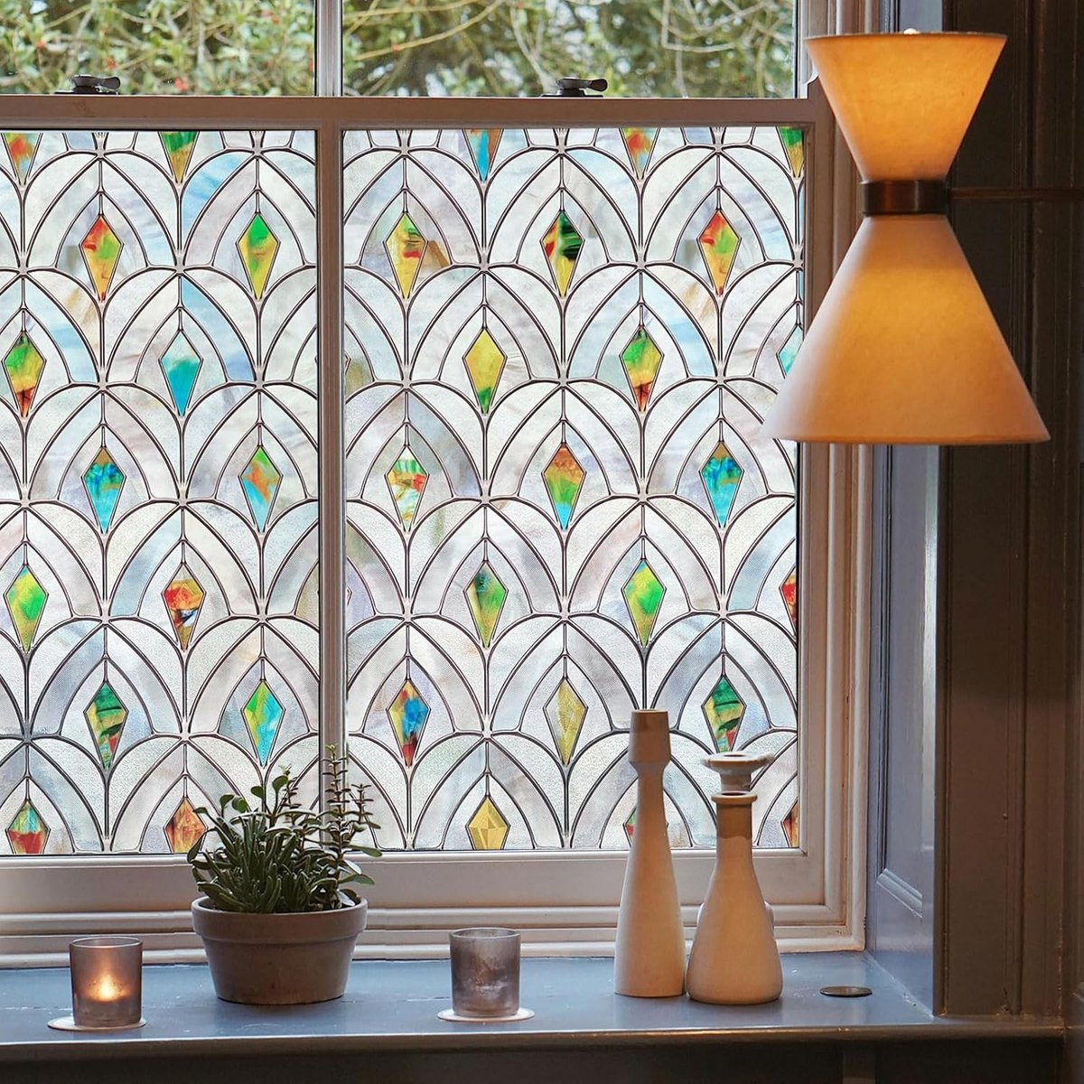 SnelShoppen - Raamfolie Zelfklevend 3D Gebrandschilderd Glas Folie Privacy Folie voor Badkamer, Voordeur, Thuis, Zonbescherming, Warmtebescherming, St