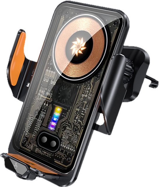 Snelle draadloze autolader Draadloze Opladen Telefoonhouder voor Auto Magnetische Navigatie Auto Telefoon Houder Automatische Smart Sensor Klemmen Roterend met Lader Station Snelle Draadloze Oplader - zwart
