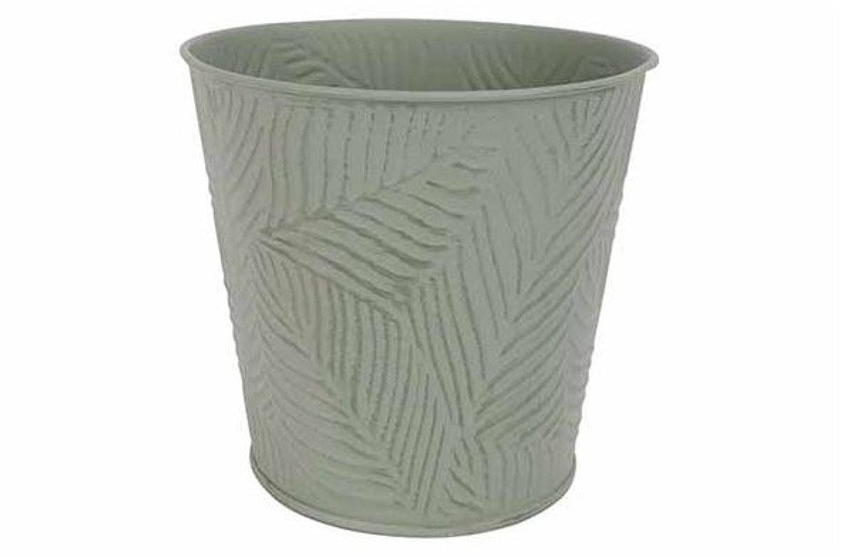 Bloempot Leaves Groen 14x10xh12,7cm Rond Conisch Metaal