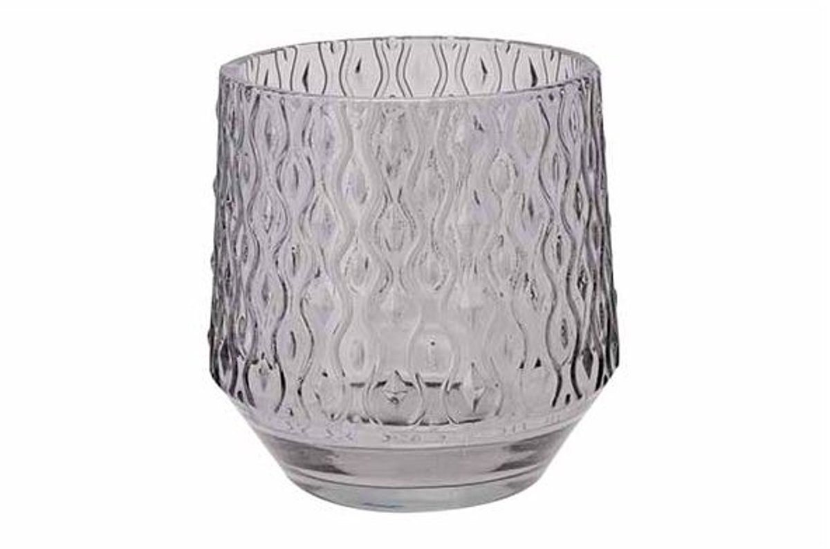 Theelichthouder Wave Grijs 9,5x9,5xh10cm Glas