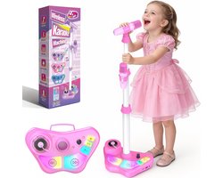 Karaoke Microfoonset voor Kinderen - Met Verstelbare Standaard, 2 Microfoons en LED-Verlichting - Bluetooth, USB, AUX & TF-Kaart