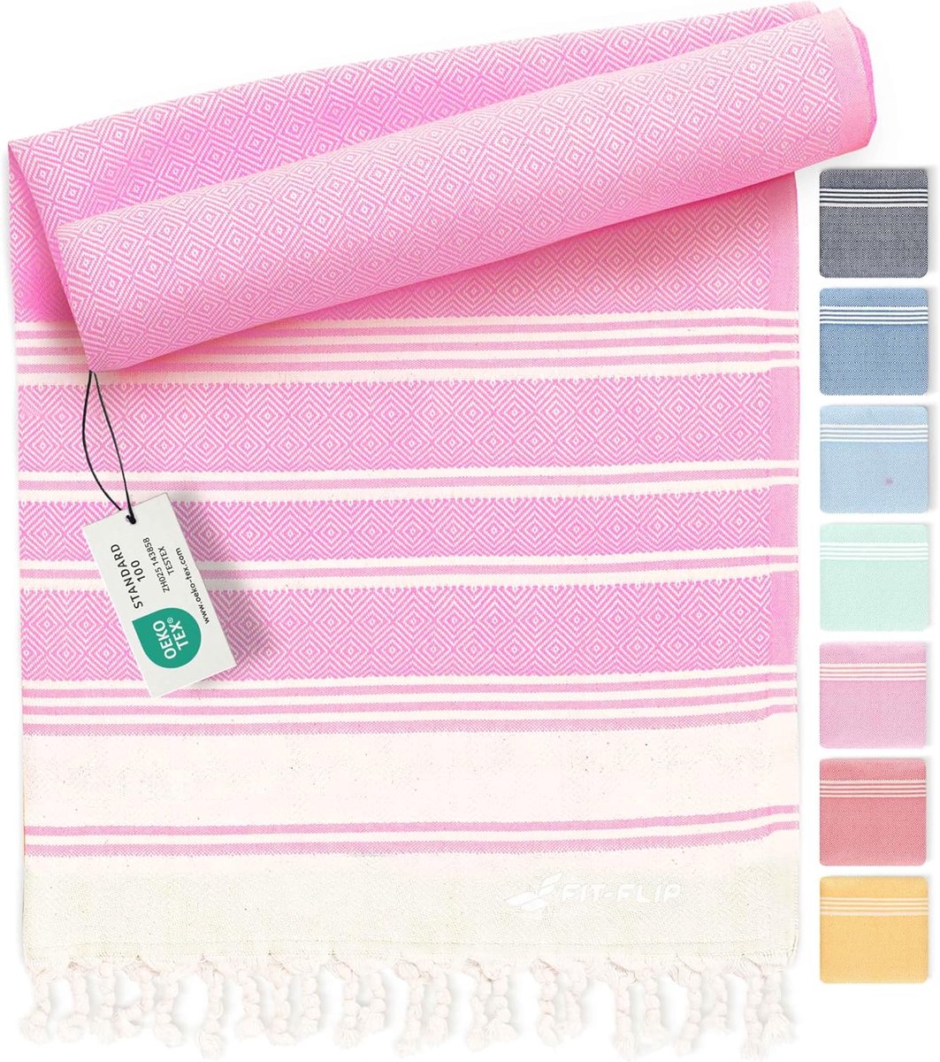 SnelShoppen - Fit-Flip Hamamdoek XXL Strandhanddoek 100% Katoen Sneldrogend Fouta Pestemal Turkse Handdoek Roze 100x200cm Ideaal voor Hamam Sauna en S