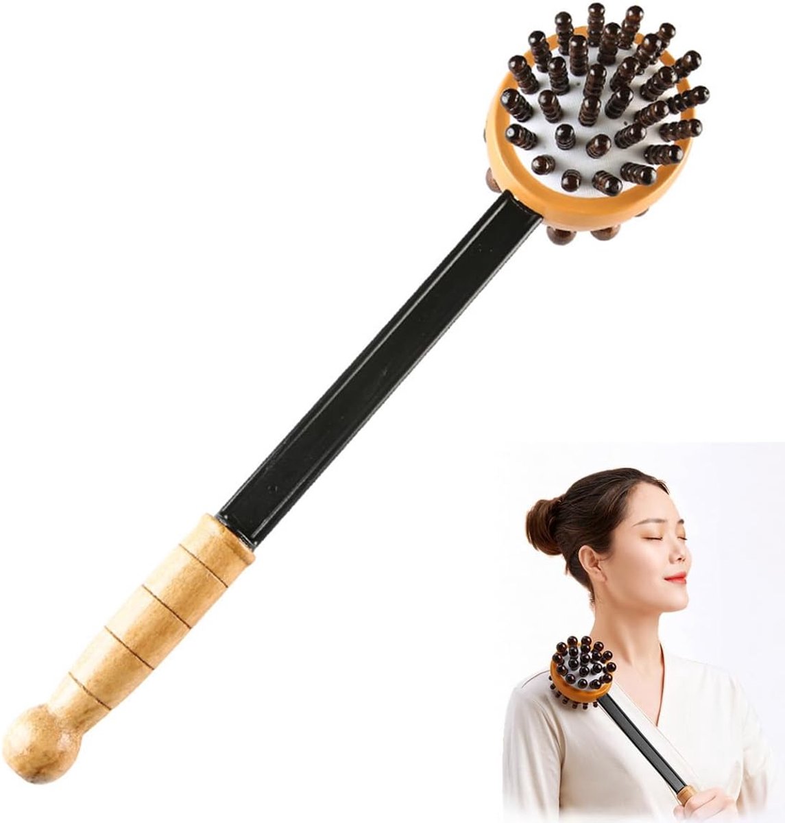 Rugmassager verstelbaar - houten roller ball hammer - dual purpose - pijnverlichting thuis - ShopVlot