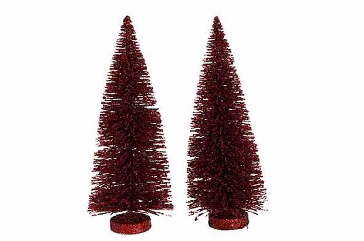 Kerstboom Set2 Glitter Bordeaux 7x7xh15c M Kunststof