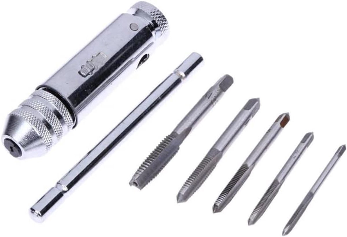 T-handvat ratel tap houder moersleutel, tikken Threading Tool Set met 5 STKS M3-M8 Machine Schroefdraad Metrische Plug T-vormige Tap