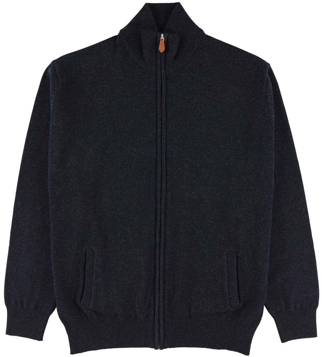 Osborne Knitwear Cardigan met rits - Lamswol - Indigo Melange - 3XL
