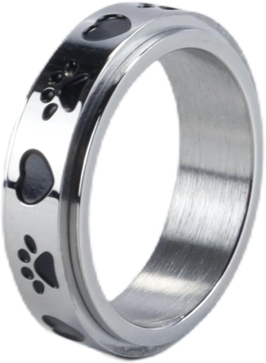 Spinnerring voor angstverlichting Puppy Pet Lovers Paw Print Anxiety Rings, titanium roestvrijstalen spinnerring, 6 mm breed