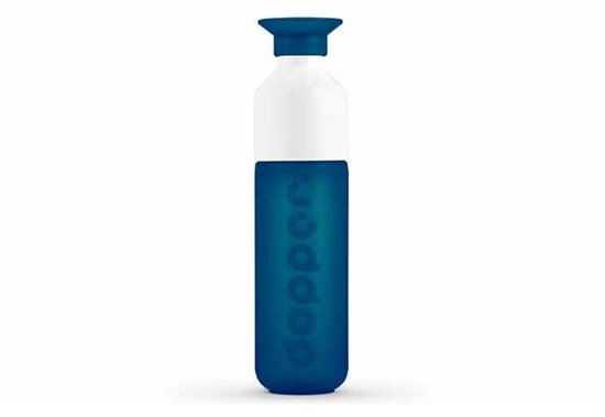 Dopper Original drinkfles in Cosmic Storm blauw met wit bovenstuk en opdruk.