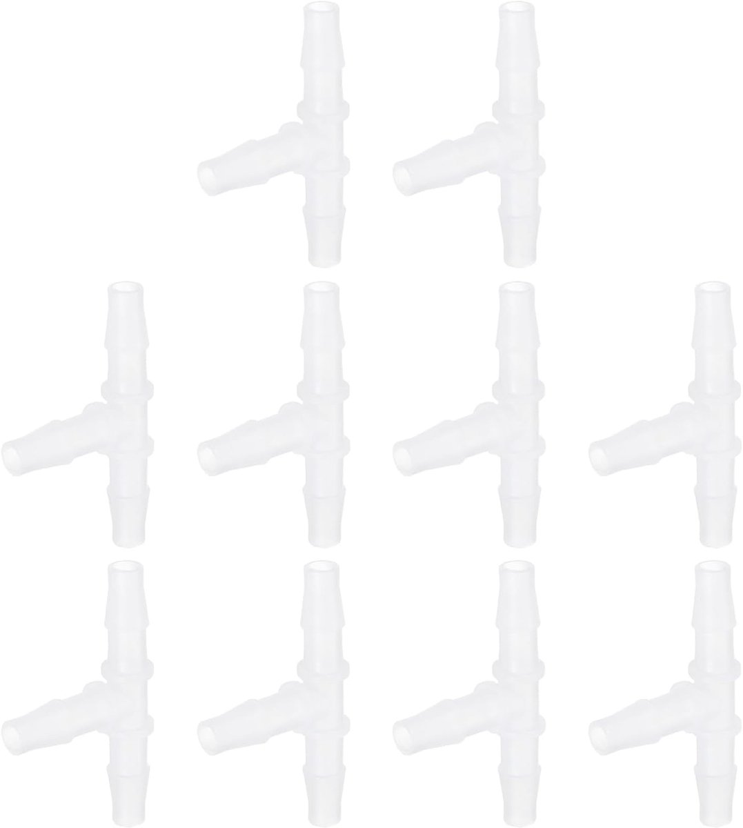 10 stuks slangschroefverbindingen van kunststof, 5/16 inch x 5/16 inch in T-vorm voor buisverbindingen, verbindingsstuk, adapter voor vloeibaar water, brandstofbuis, transparant